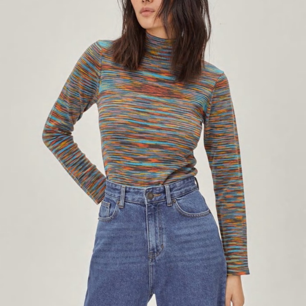 Nastygal Striped High Neck Knitted Bodysuit